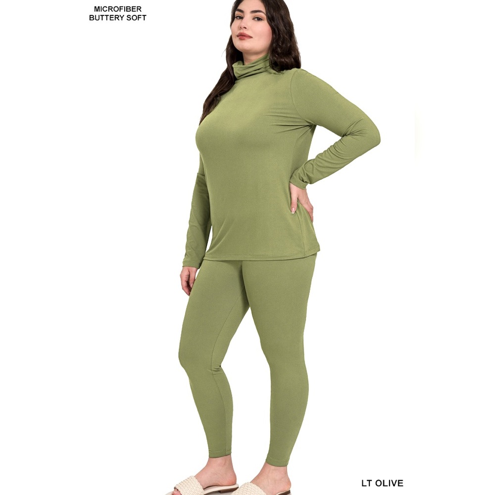 New Plus Size 2-pc Microfiber Top & Leggings Set Light Olive 1X 2X 3X